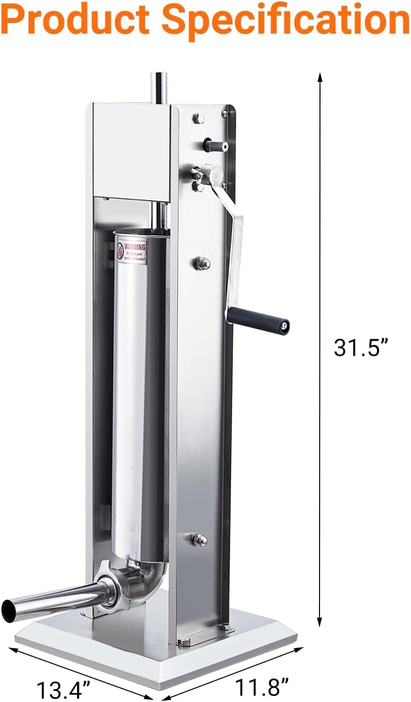 7L Stainless Steel Vertical Sausage Stuffer with 5 Stuffing Tubes S8117