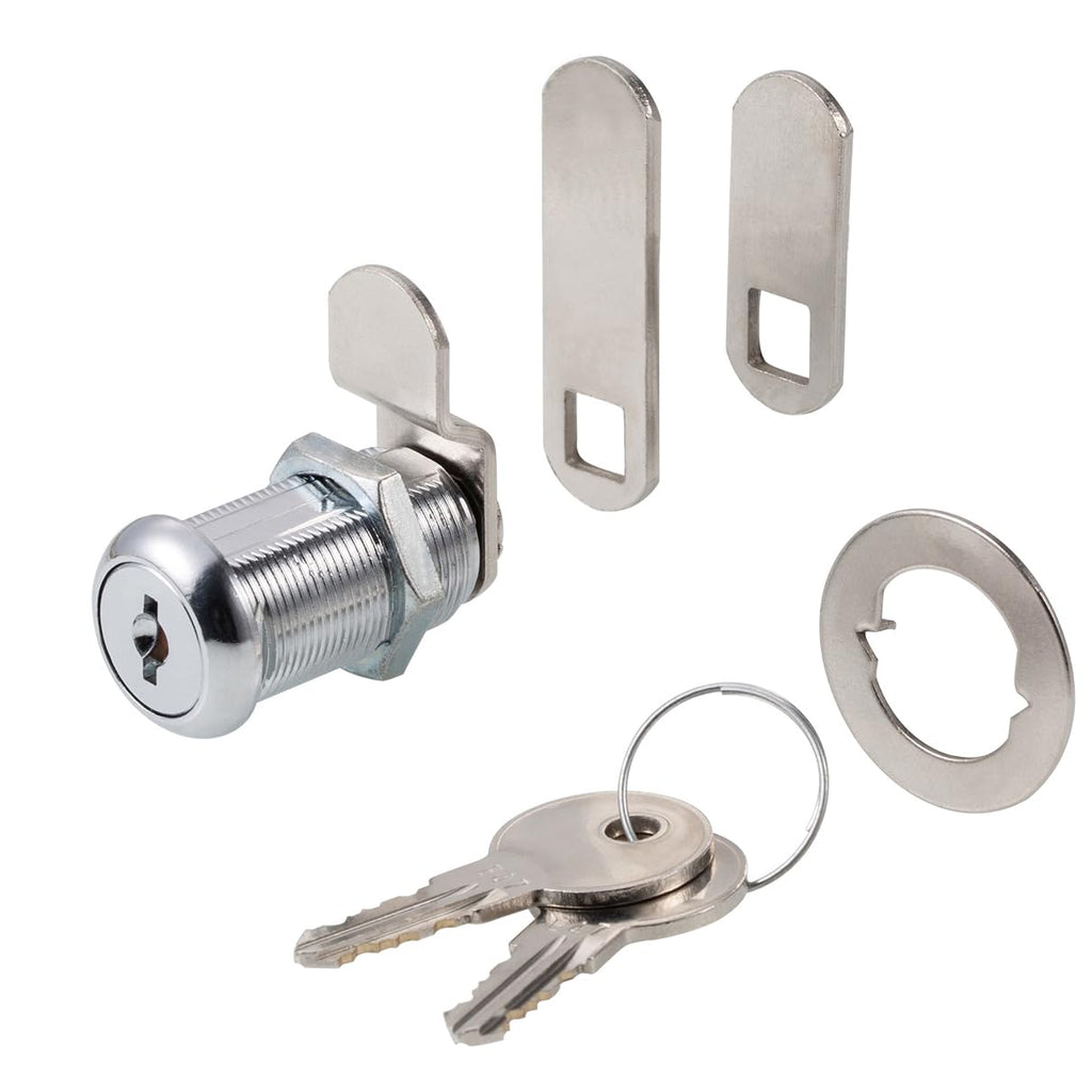 Keyed Alike 1-1/8” Cylinder Cam Locks Chrome Finish with 3 Cams and 2 Keys T198