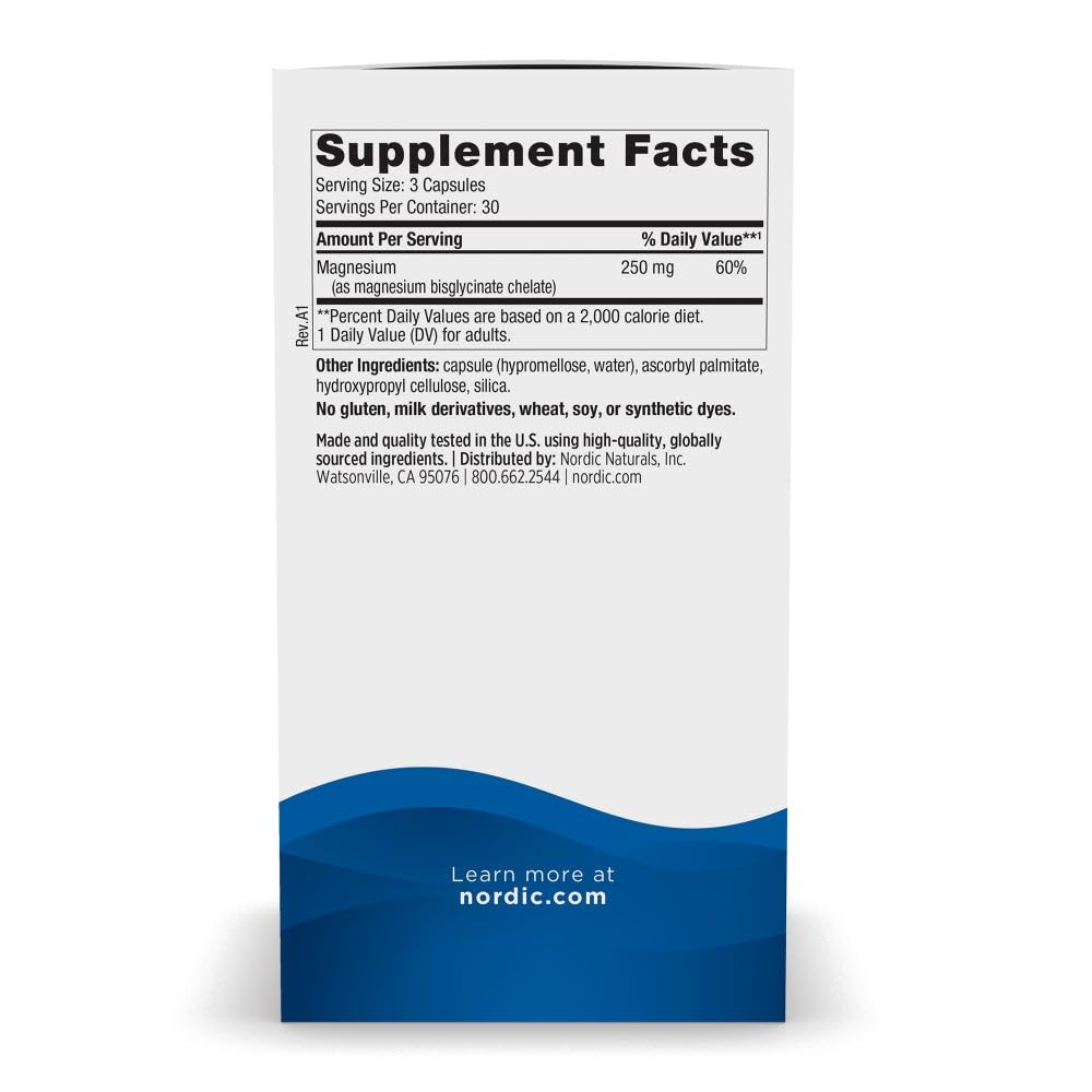 Magnesium Glycinate 250mg Vegetarian Capsules 90 Count J8929