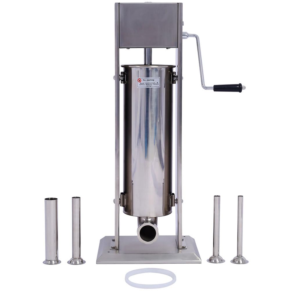7L Stainless Steel Vertical Sausage Stuffer with 4 Stuffing Tubes V16242
