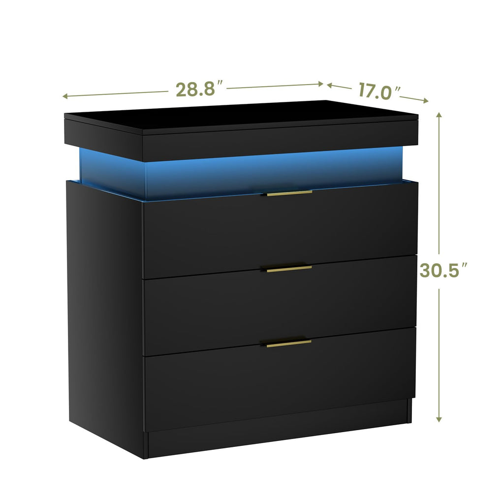Black Nightstand with Charging Station and LED Lights P656