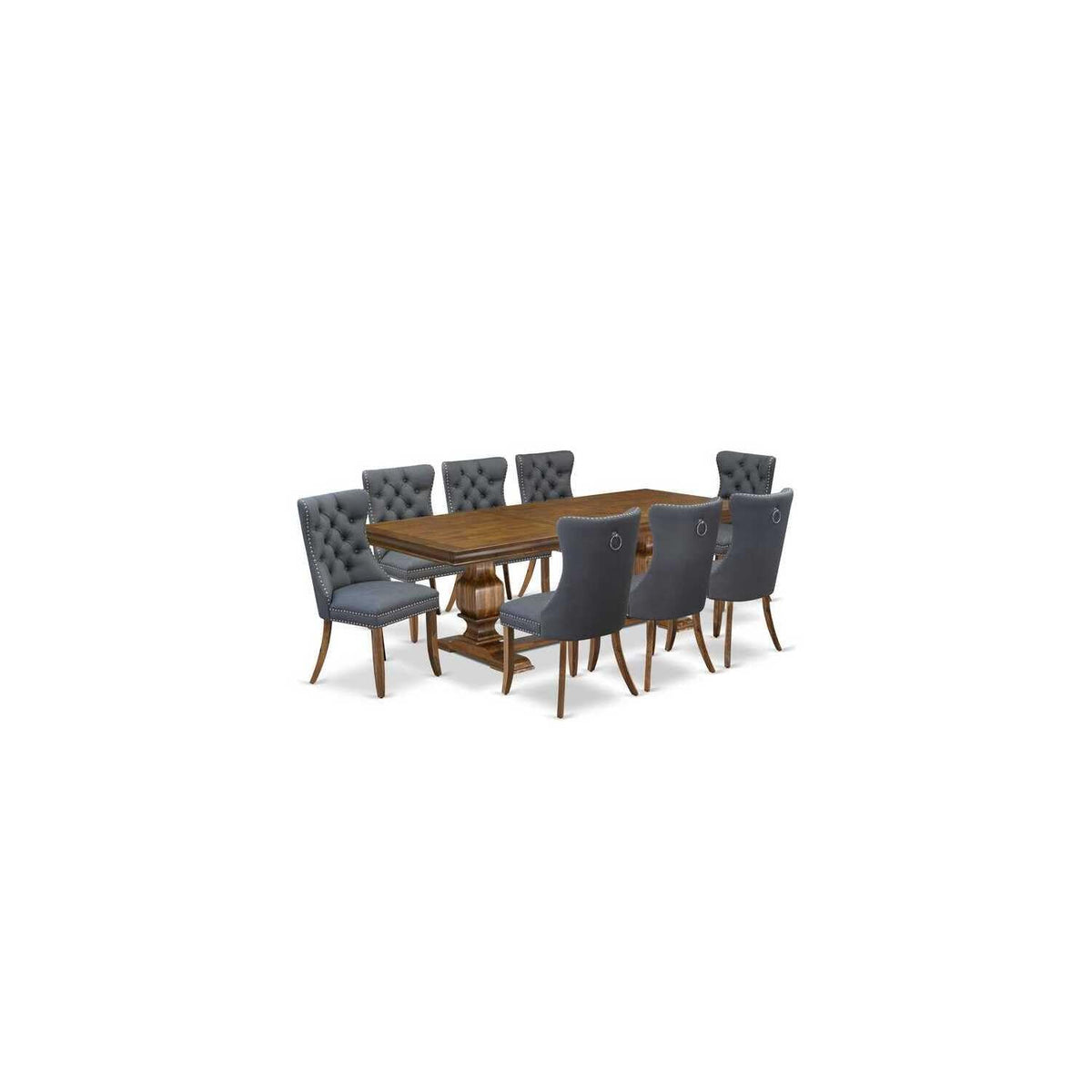 9 Piece Modern Dining Table Set with 8 Gray PU Leather Chairs K57792