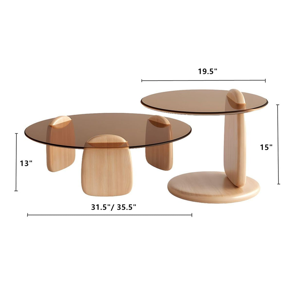 Nesting Coffee Table Set of 2 Glass Round Top Wood Legs Y74501