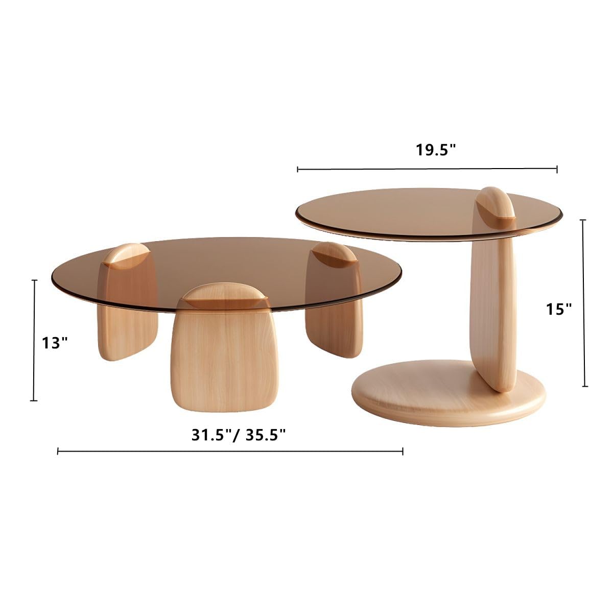 Nesting Coffee Table Set of 2 Glass Round Top Wood Legs Y74501