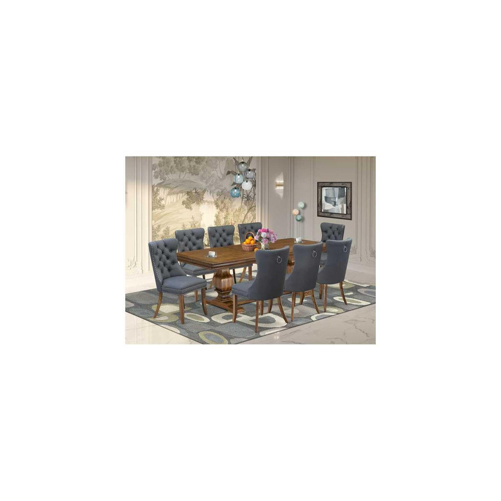 9 Piece Modern Dining Table Set with 8 Gray PU Leather Chairs K57792
