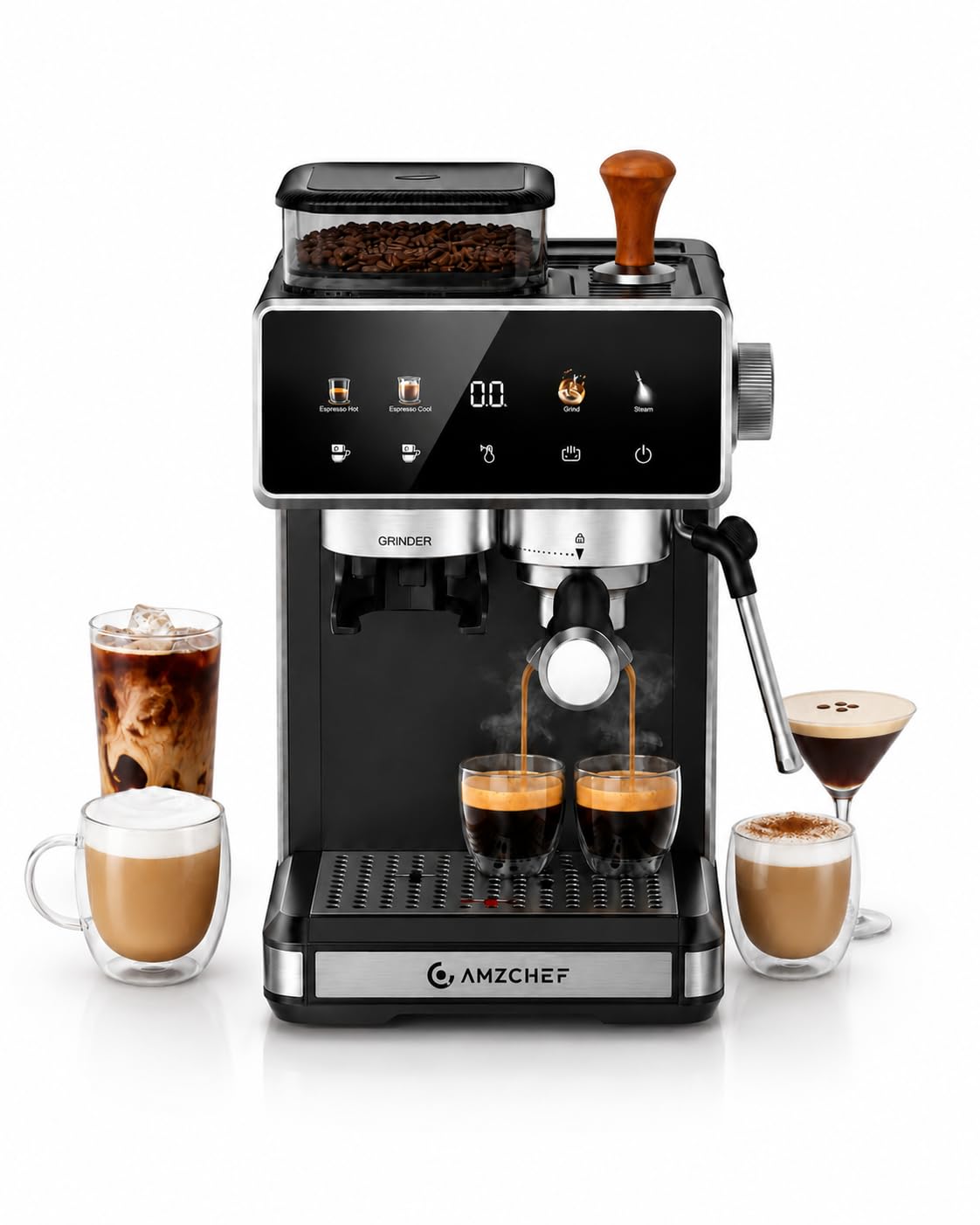 Black 20 Bar Espresso Machine with Grinder Y623