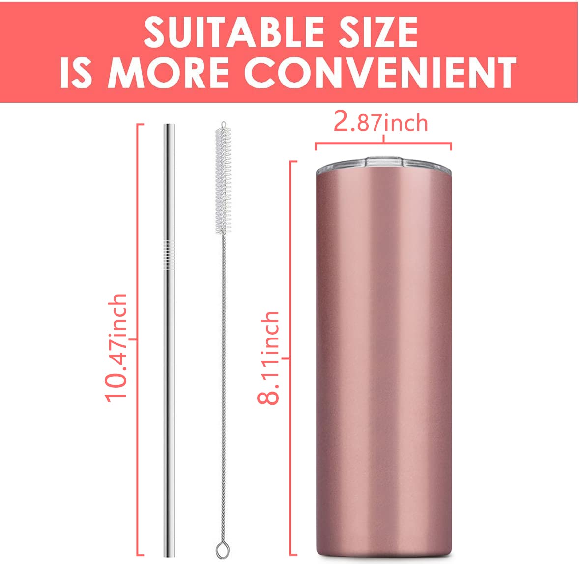 6 Pack 20 OZ Stainless Steel Skinny Tumbler with Straw M981443