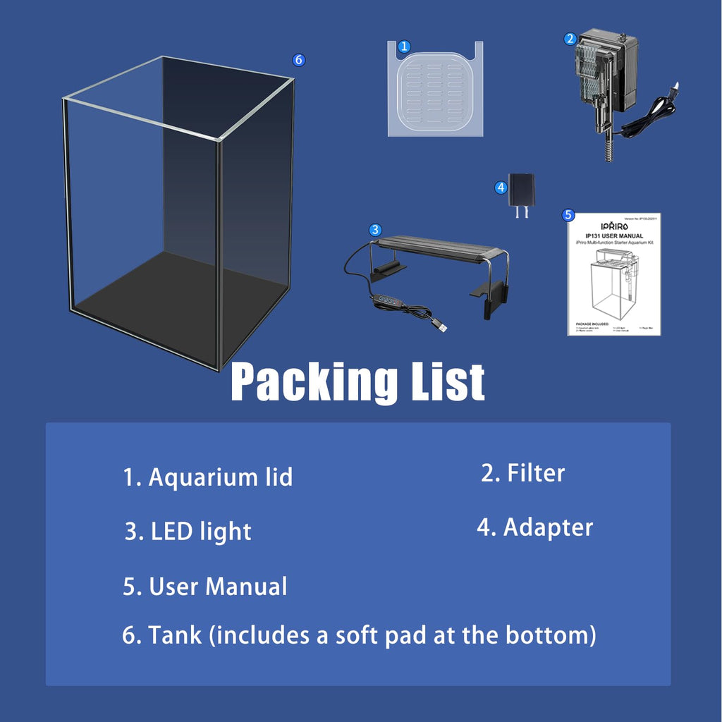 1.5 Gallon Glass Aquarium Starter Kit with LED Light and Power Filter Z591
