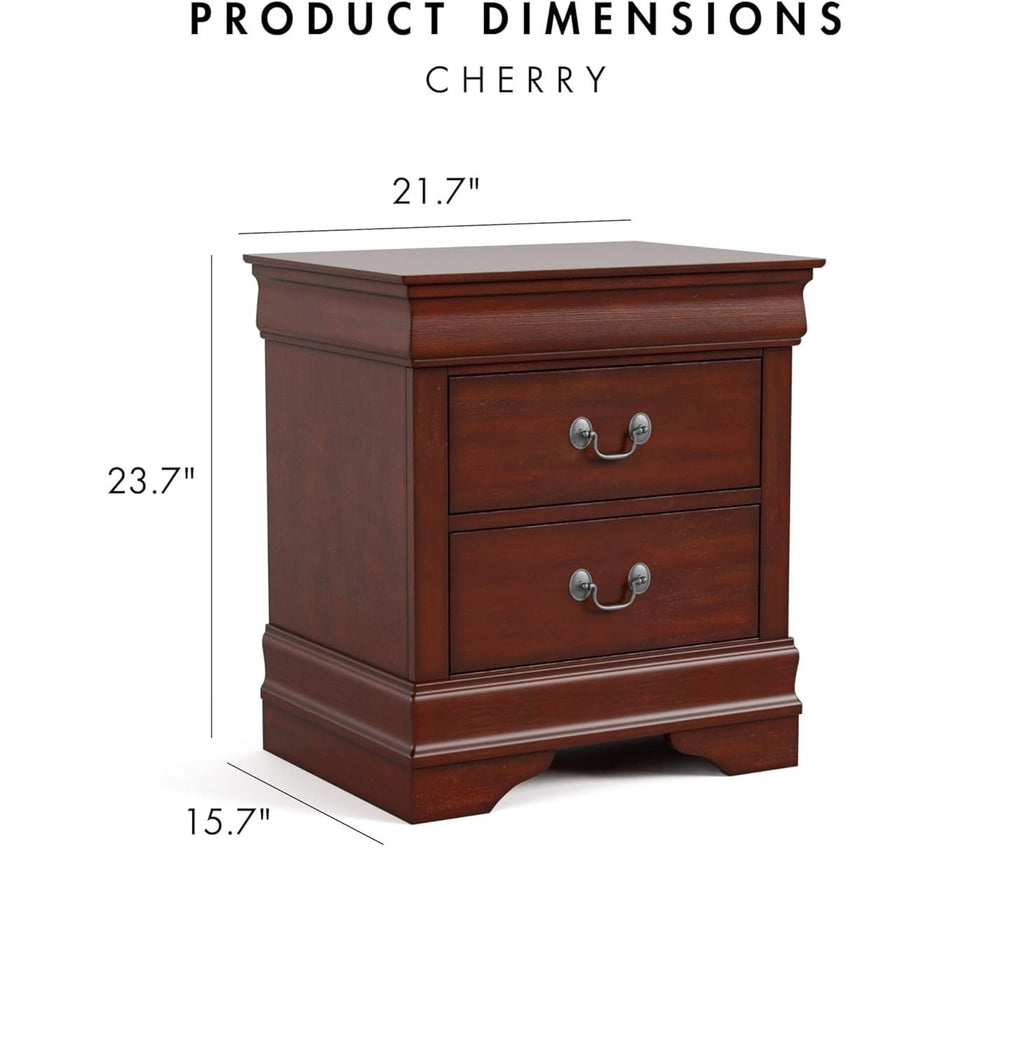 Dark Cherry 2 Drawer Solid Wood Nightstand X70568