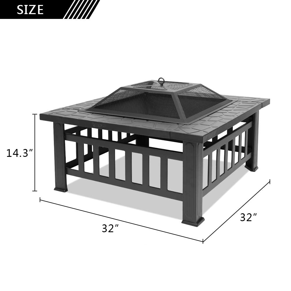 32” Metal Square Wood Burning Fire Pit S740136