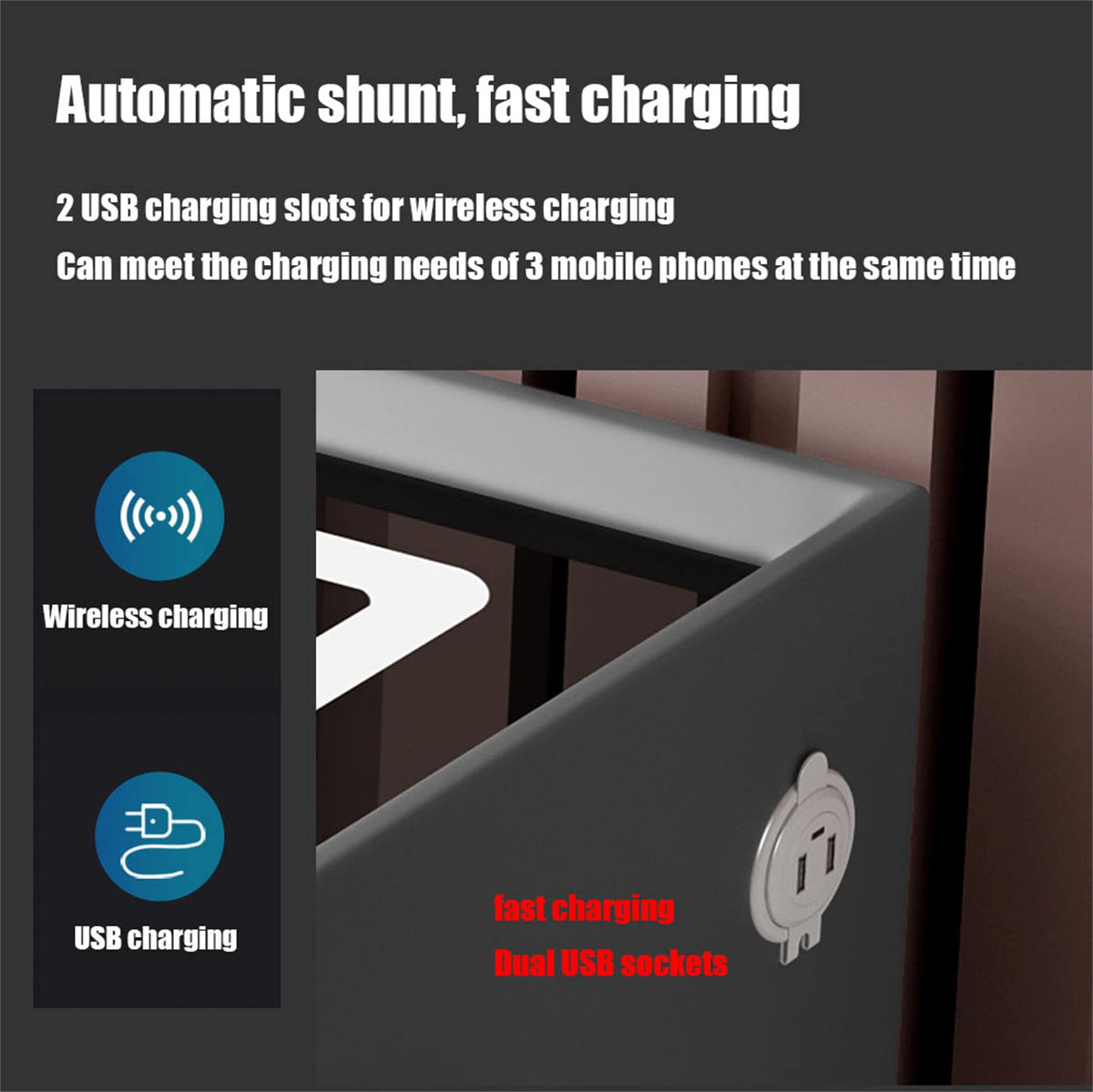 Gray Nightstand with Lock Drawer, Wireless Charging, USB Port and LED Lights L26976