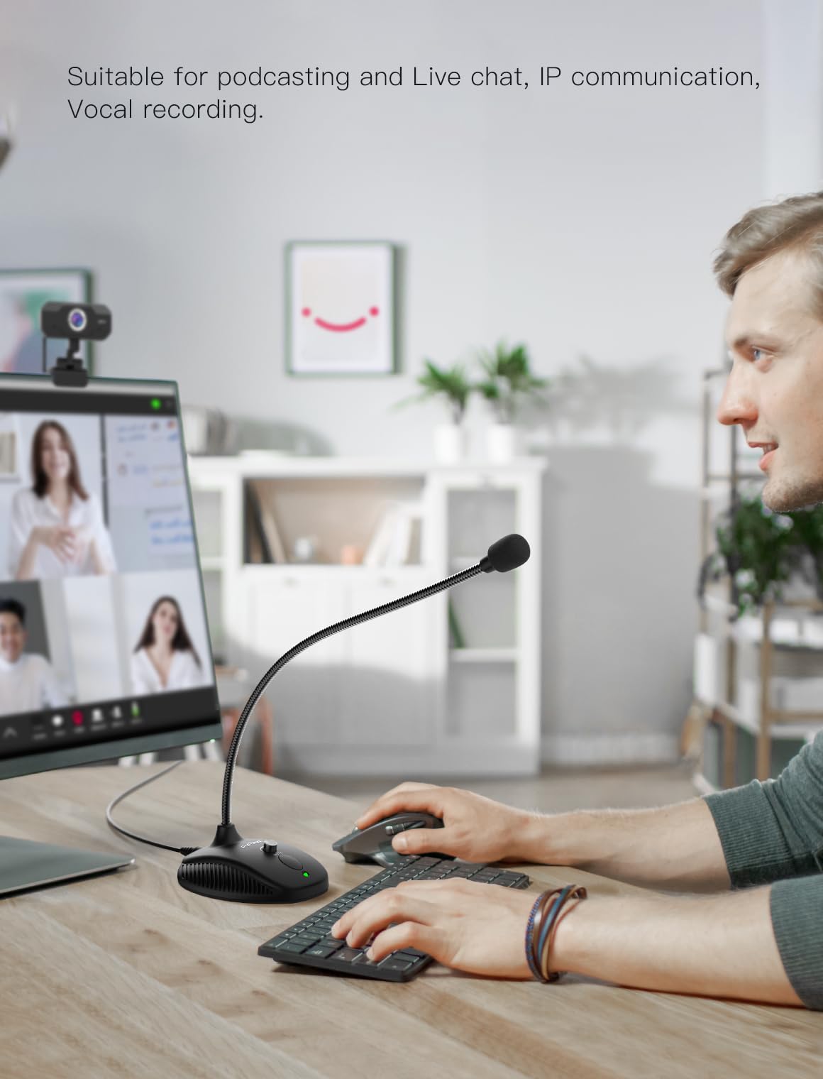 USB Computer Microphone, Plug & Play Desktop Condenser Mic, Mute Button with LED Indicator D352333
