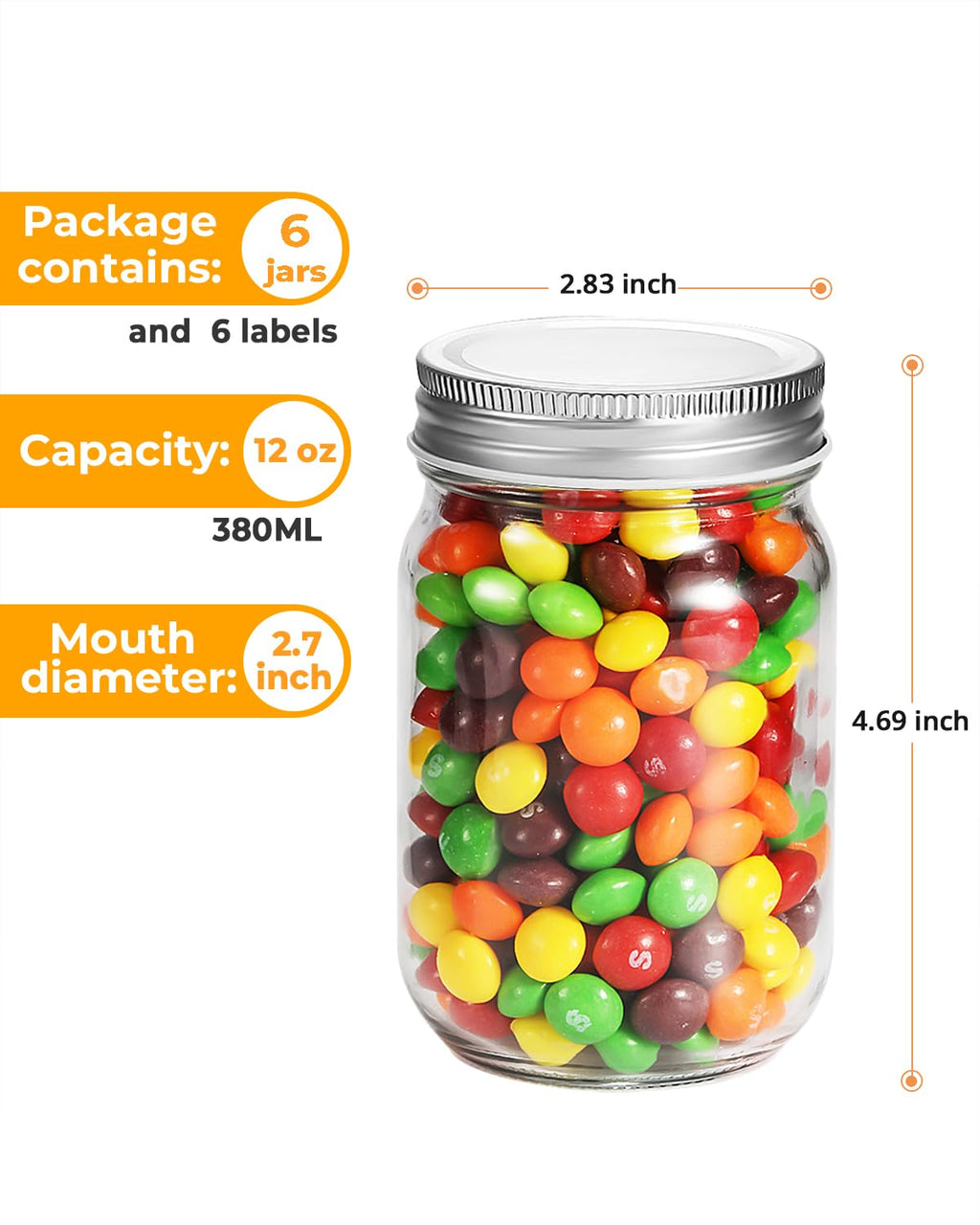12 oz Glass Canning Jars 6 Pack M82188