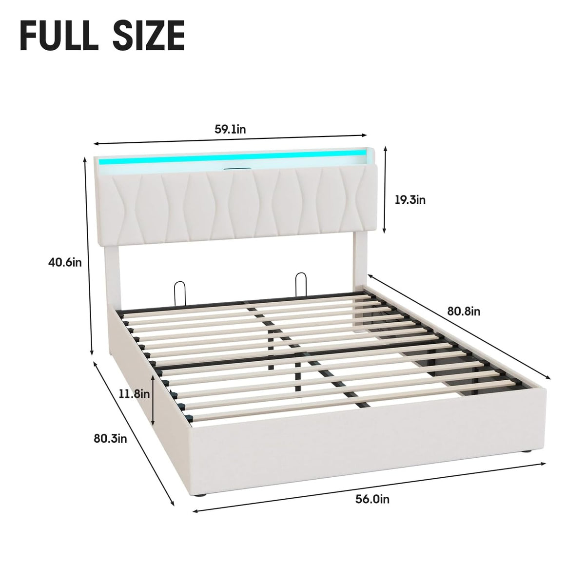 Beige Full Size Lift Up Storage Bed Frame with Charging Station K463