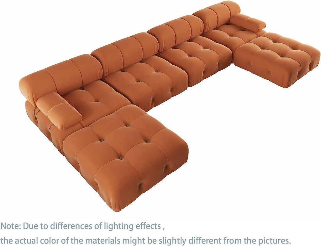 Orange Velvet U-Shaped Sectional Sofa with Chaise L967