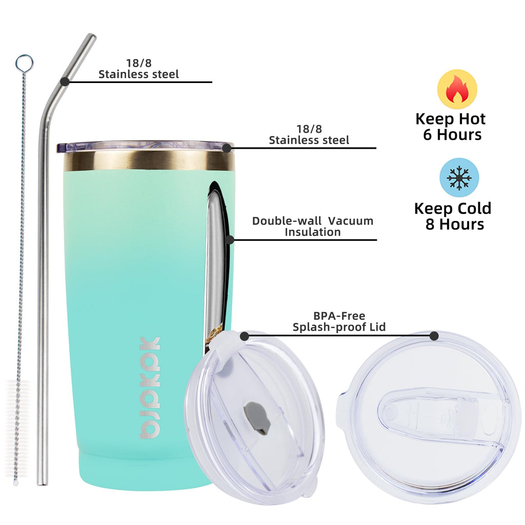 20oz Insulated Stainless Steel Tumbler with Lid & Straw V16838