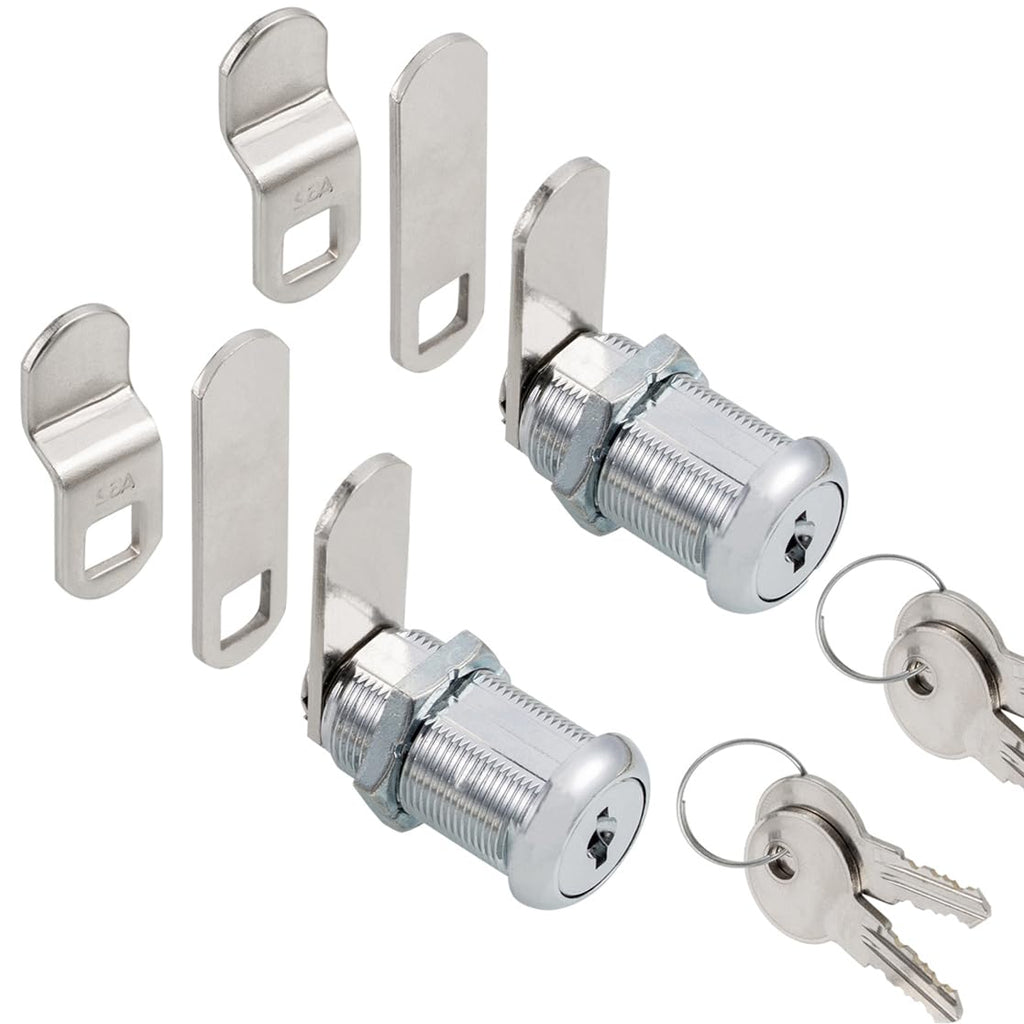 Keyed Alike 1-1/8” Cylinder Cam Locks Chrome Finish with 3 Cams and 2 Keys T198