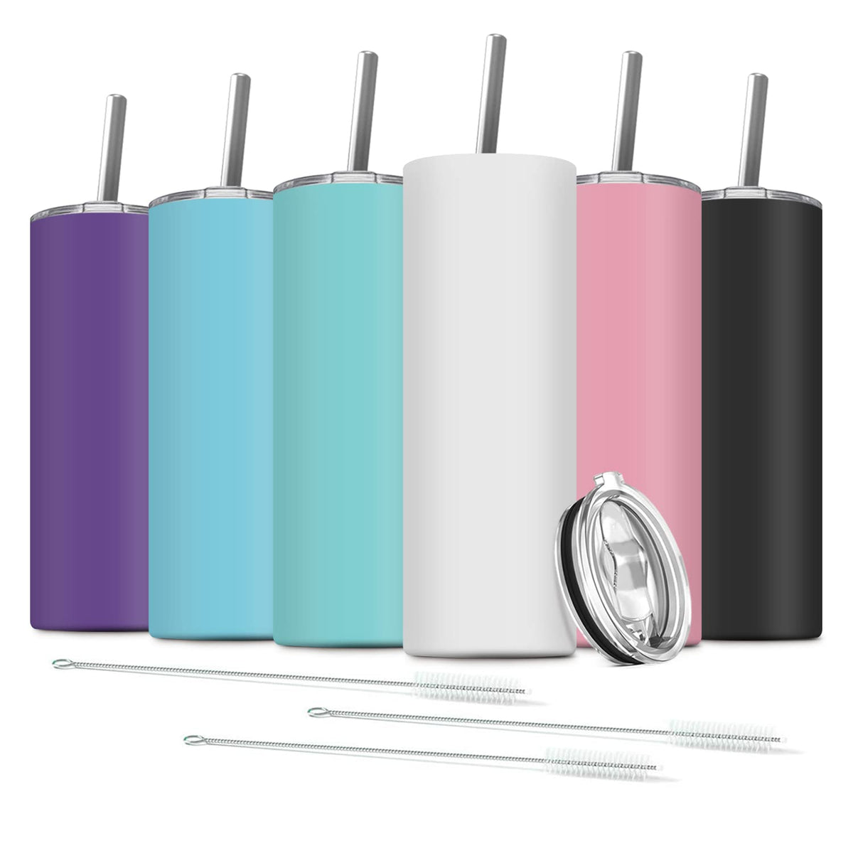 6 Pack 20 OZ Stainless Steel Skinny Tumbler with Straw M981443