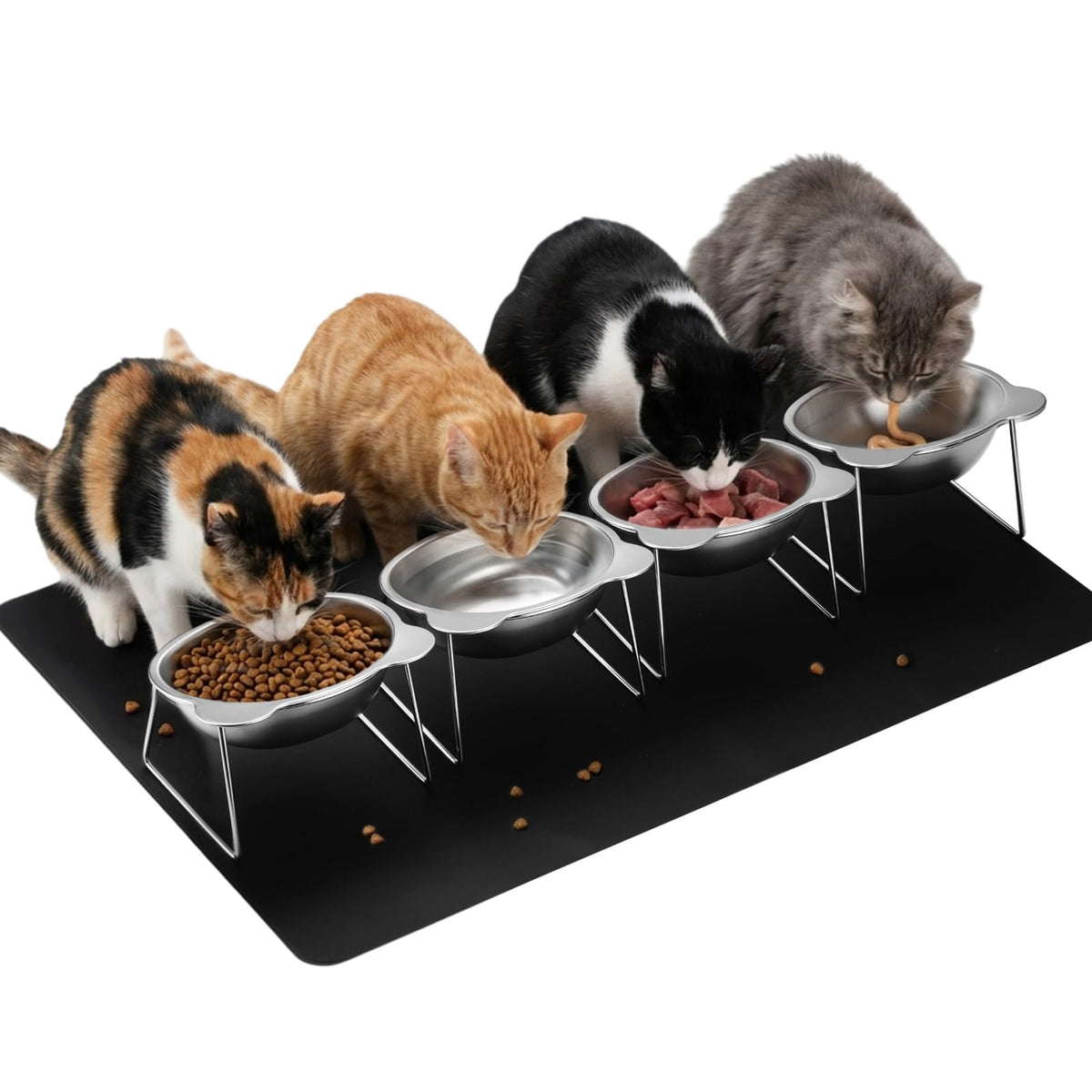 4 Set Elevated Stainless Steel Cat Food Water Bowls I27813