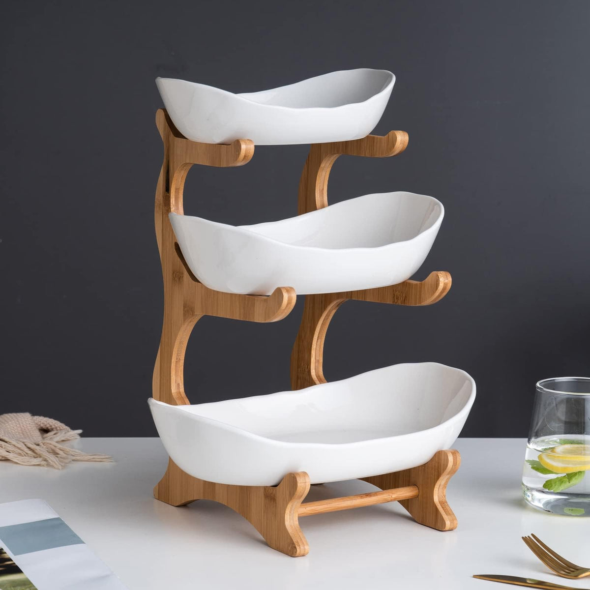 3 Tier White Ceramic Fruit Basket Z953