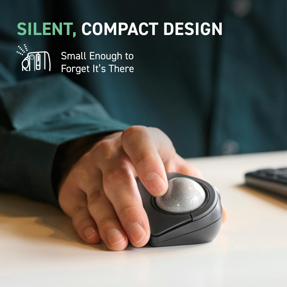 Wireless Trackball Mouse, Bluetooth and USB 2.4GHz, Silent Click, Compact A37706