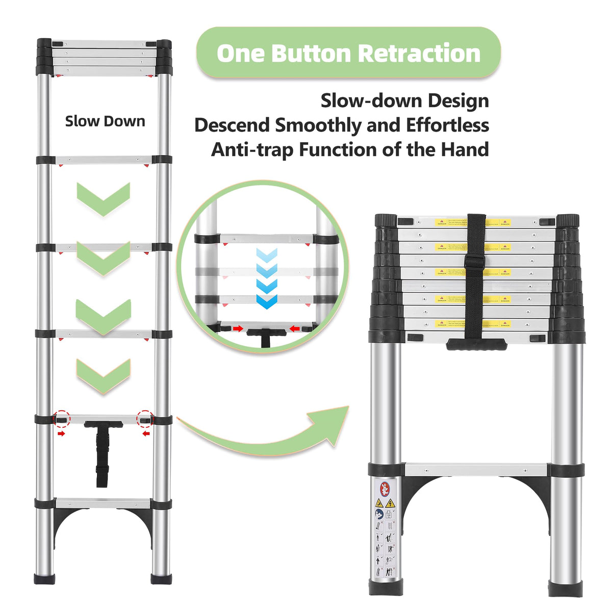 Telescoping Aluminum Ladder with Hooks I81707