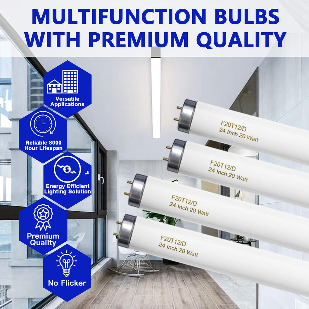 20 Watt T12 Fluorescent Tube Light Bulb Daylight 4 Count C558992