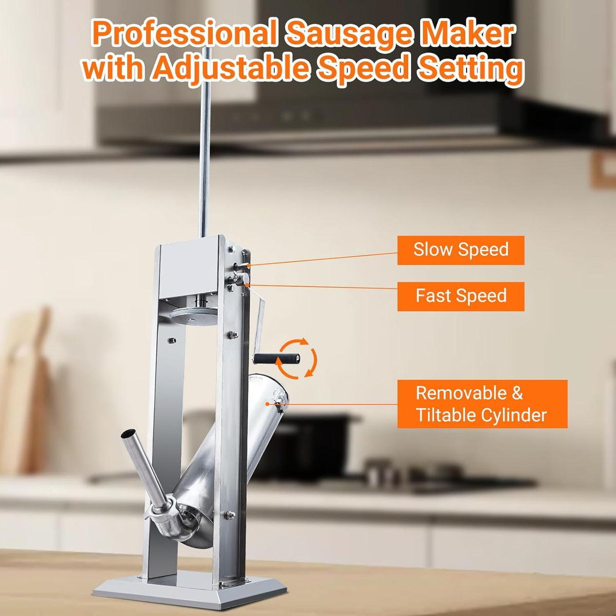 7L Stainless Steel Vertical Sausage Stuffer with 5 Stuffing Tubes S8117
