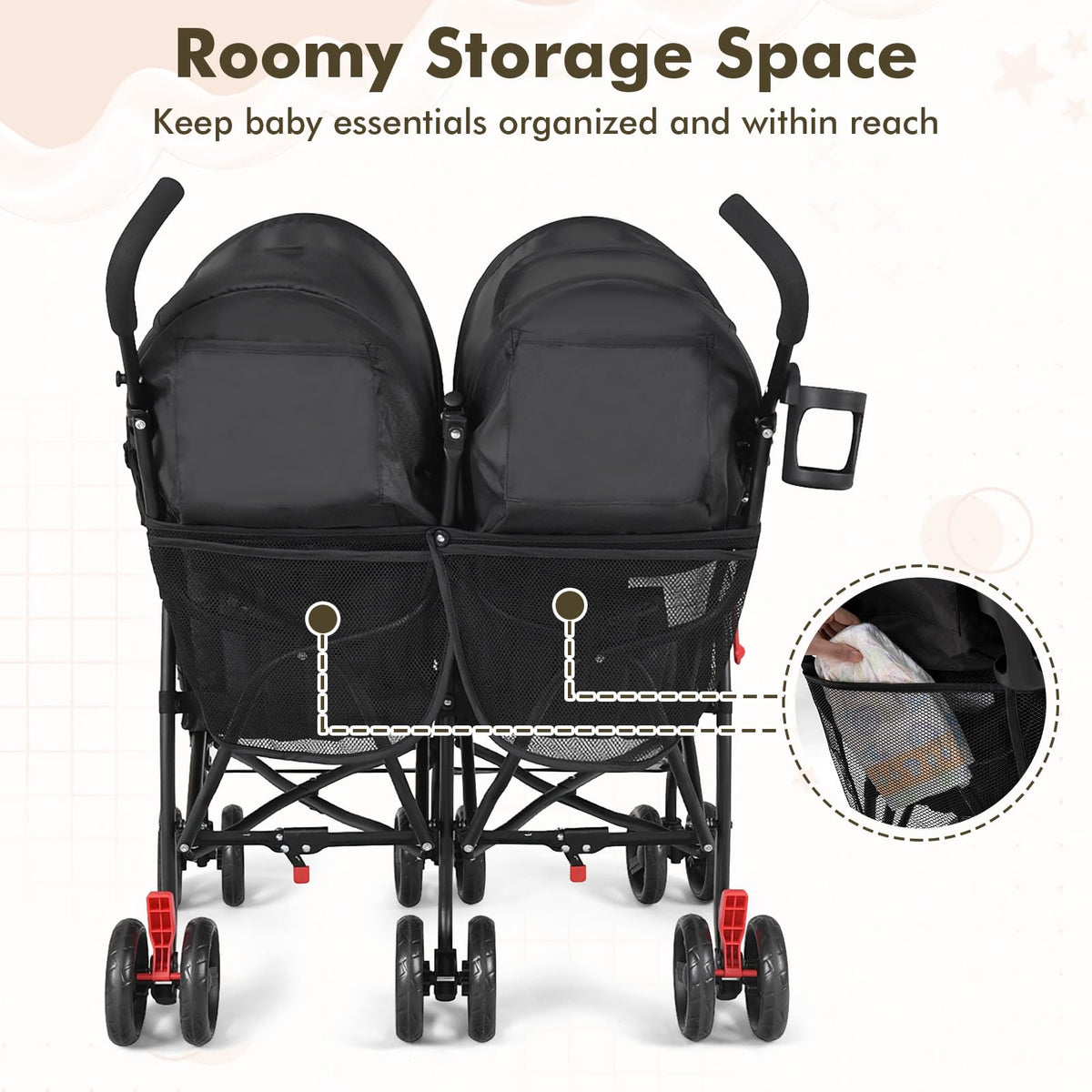 Lightweight Double Umbrella Stroller with Cup Holder and Adjustable Canopy Y972
