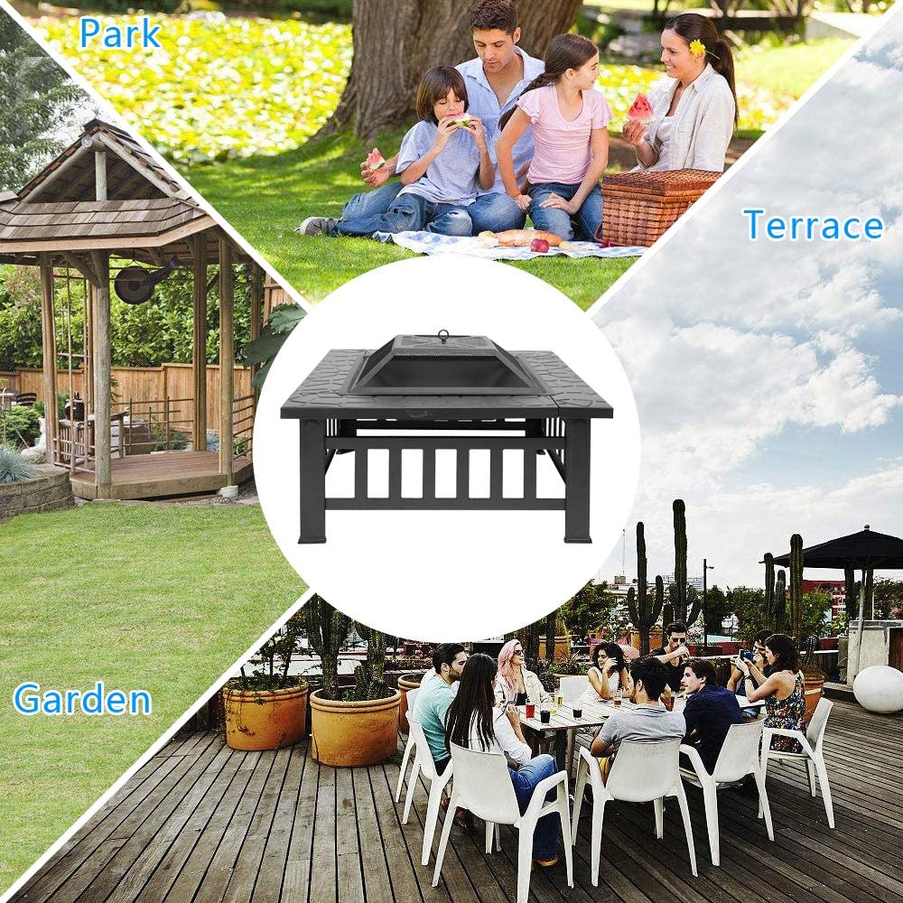 32” Metal Square Wood Burning Fire Pit S740136
