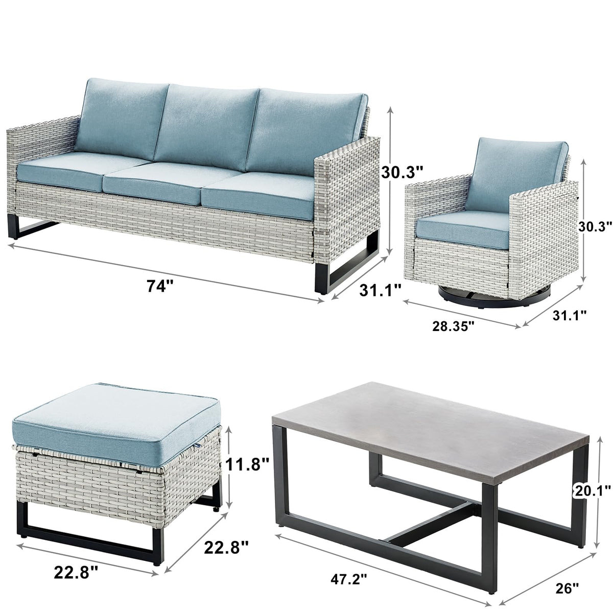 8 Piece Wicker Patio Conversation Set with Swivel Rocker Chairs Y289399