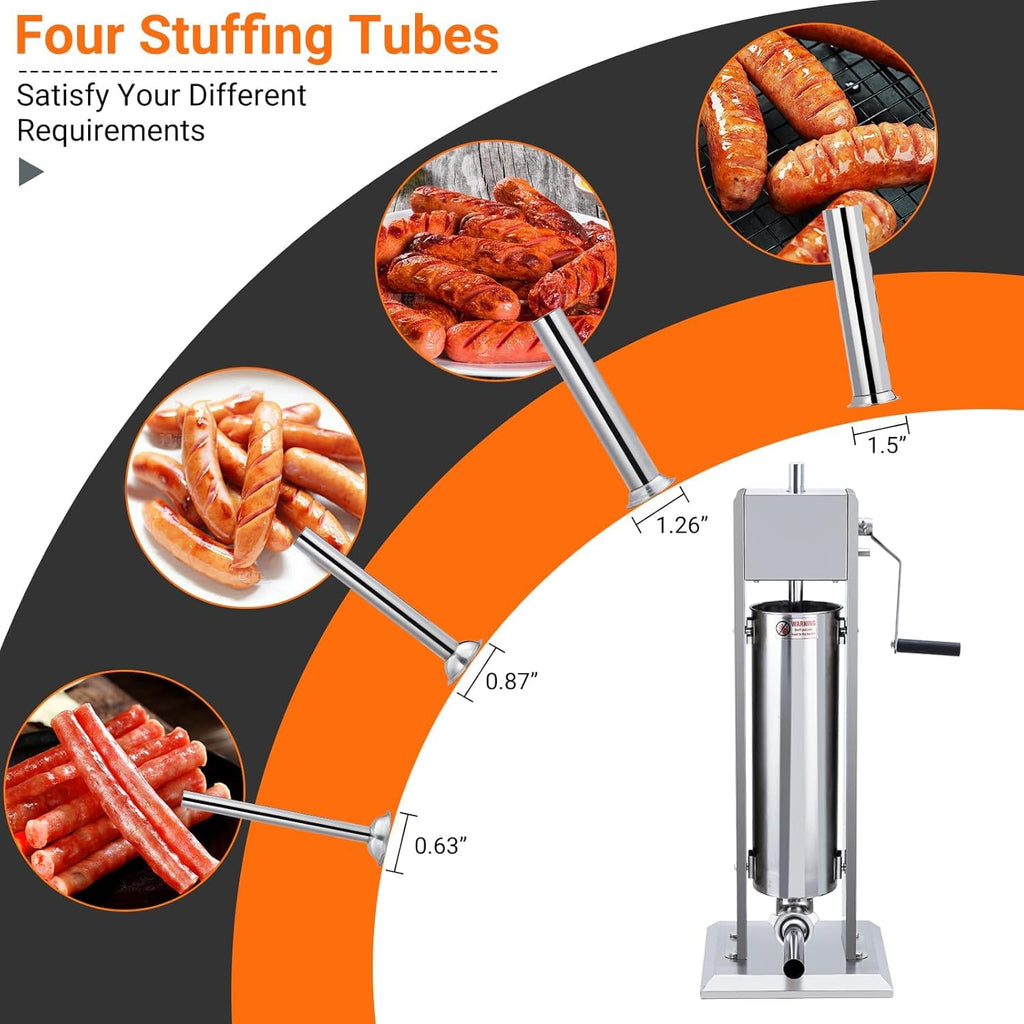 7L Stainless Steel Vertical Sausage Stuffer with 5 Stuffing Tubes S8117