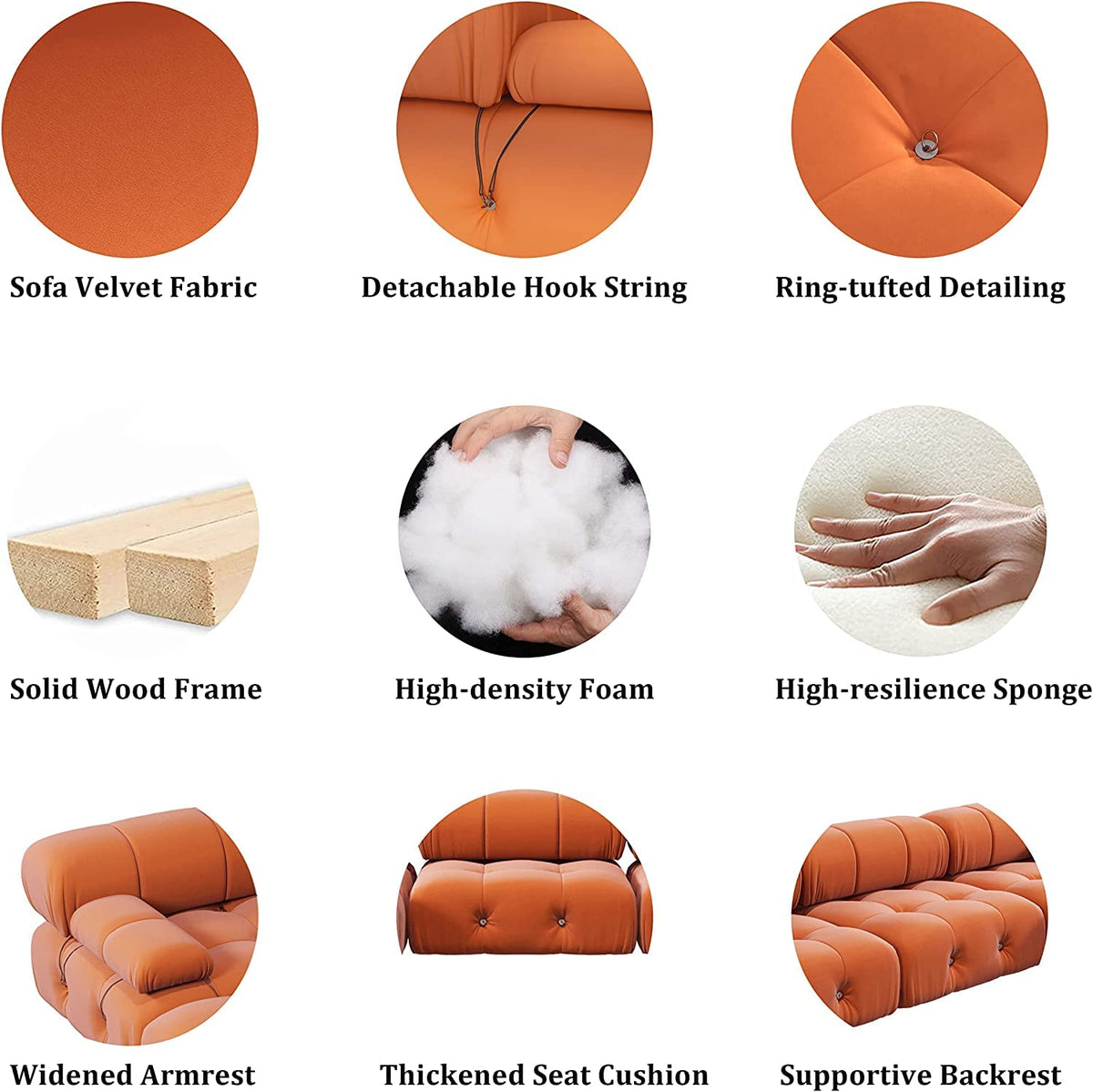 Orange Velvet U-Shaped Sectional Sofa with Chaise L967