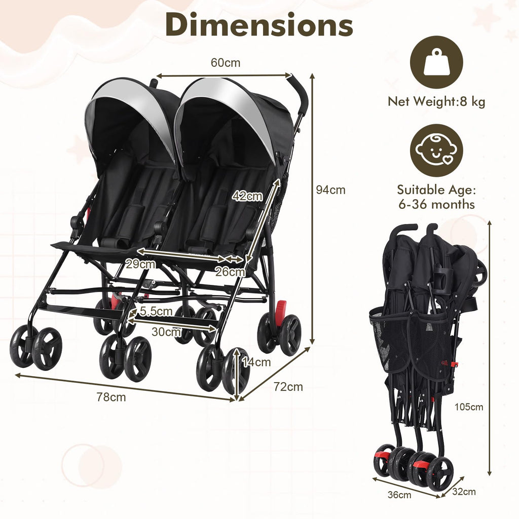 Lightweight Double Umbrella Stroller with Cup Holder and Adjustable Canopy Y972
