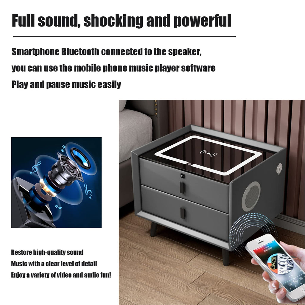 Gray Nightstand with Lock Drawer, Wireless Charging, USB Port and LED Lights L26976