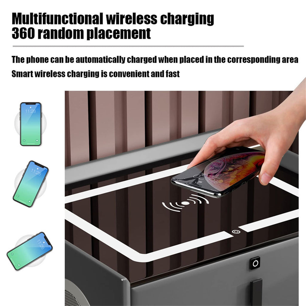 Gray Nightstand with Lock Drawer, Wireless Charging, USB Port and LED Lights L26976
