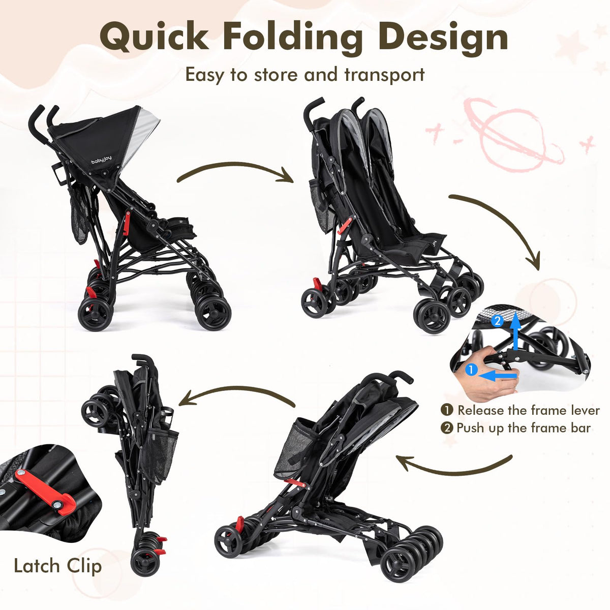Lightweight Double Umbrella Stroller with Cup Holder and Adjustable Canopy Y972