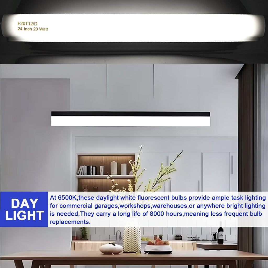 20 Watt T12 Fluorescent Tube Light Bulb Daylight 4 Count C558992