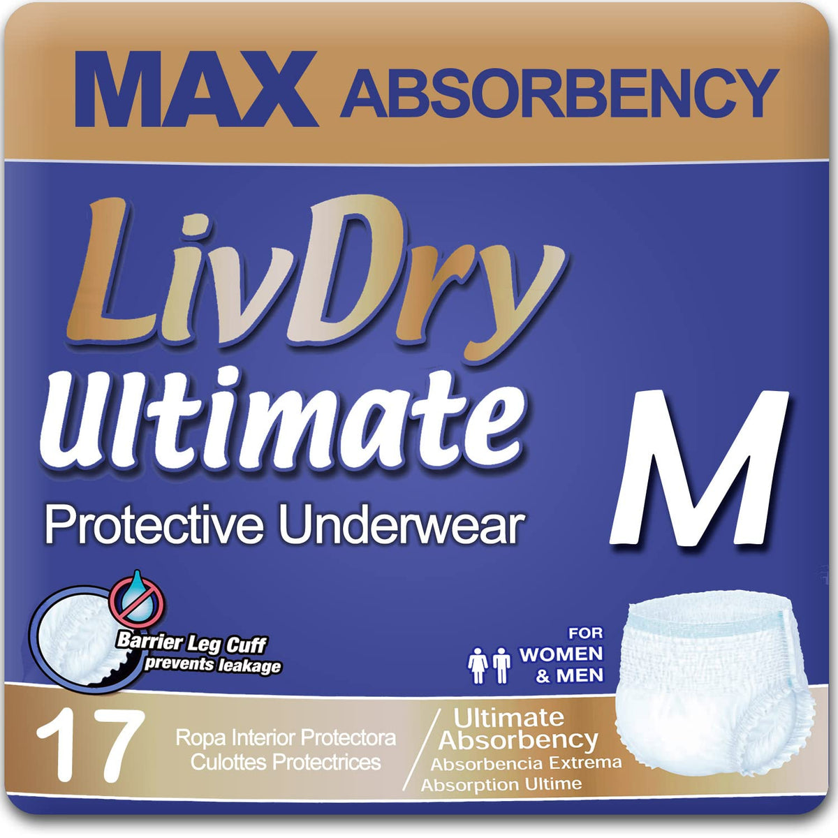 Adult Incontinence Underwear, Medium, 17-Pack I245502