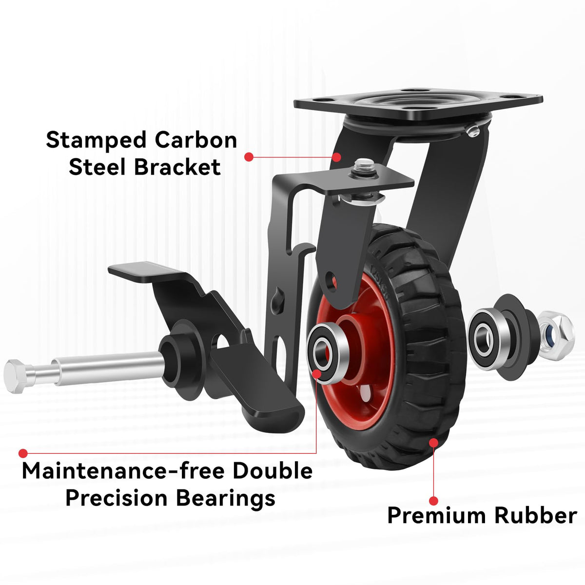 5 Inch Heavy Duty Solid Rubber Casters Set of 4 with Knobby Tread L503