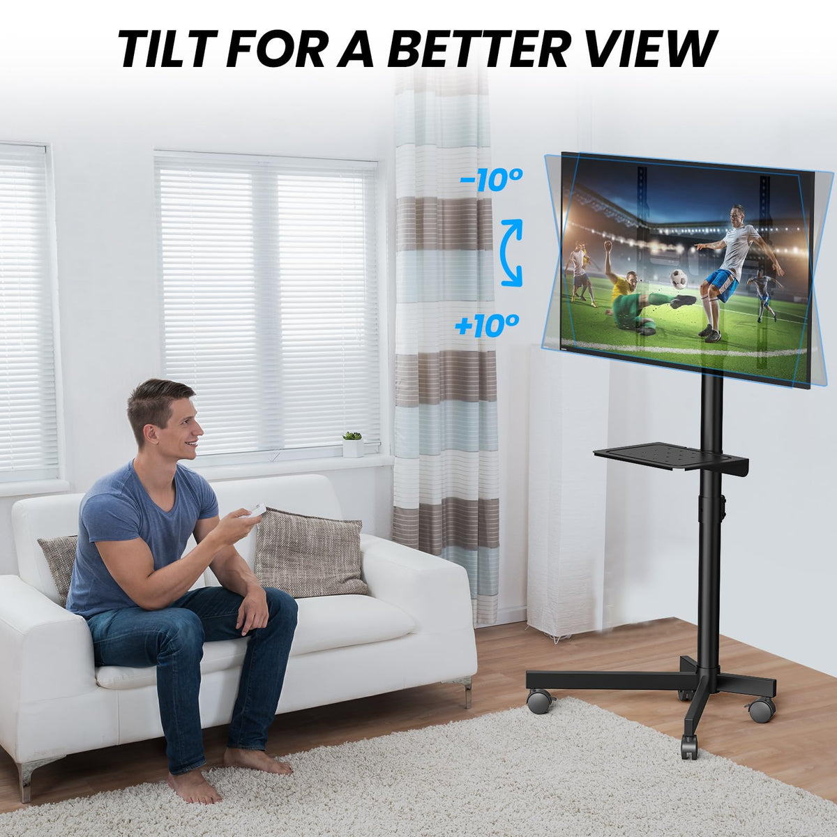 Height Adjustable Rolling TV Cart with Shelf and Locking Wheels A796173