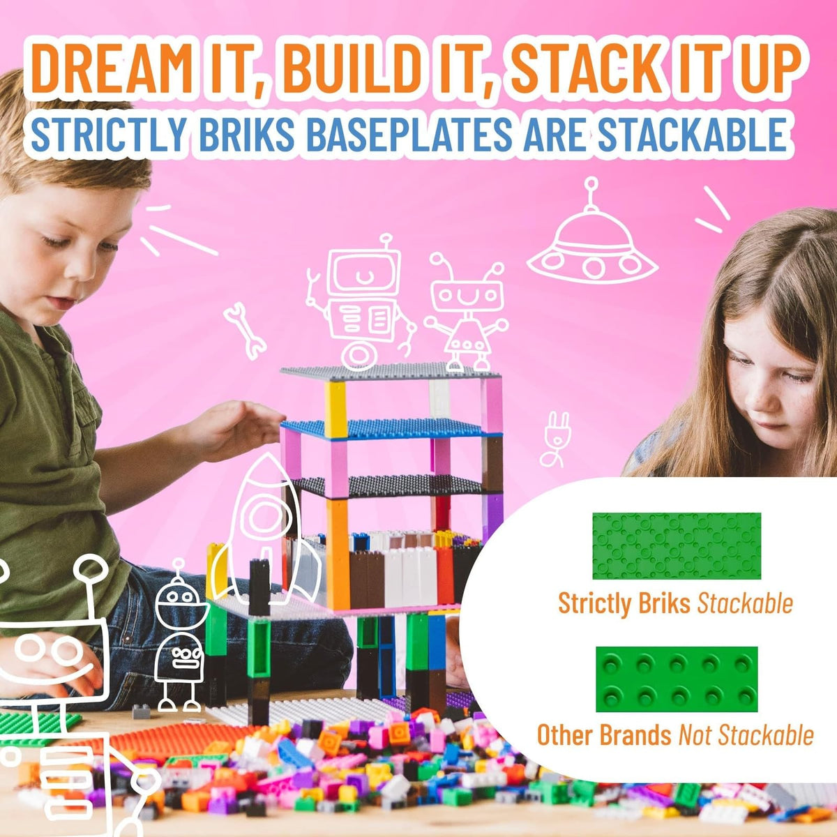 10 x 10 in 6 Baseplates with 50 Stackers Building Toy Blocks Q1525