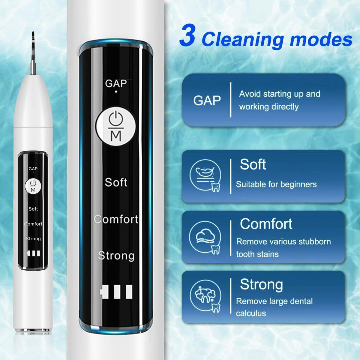 Ultrasonic Pet Dental Cleaner with 4 Tips, 3 Modes, LED, White W949
