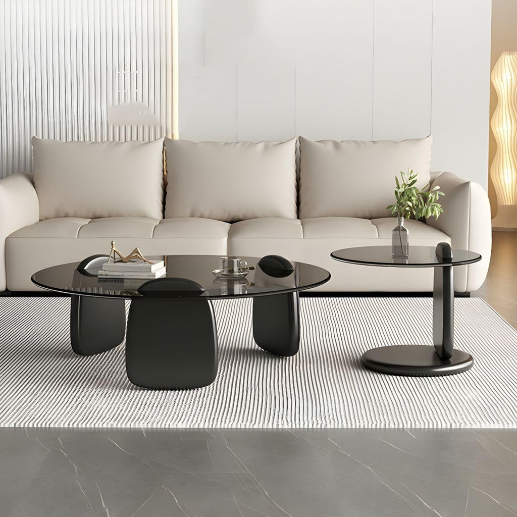Nesting Coffee Table Set of 2 Glass Round Top Wood Legs Y74501