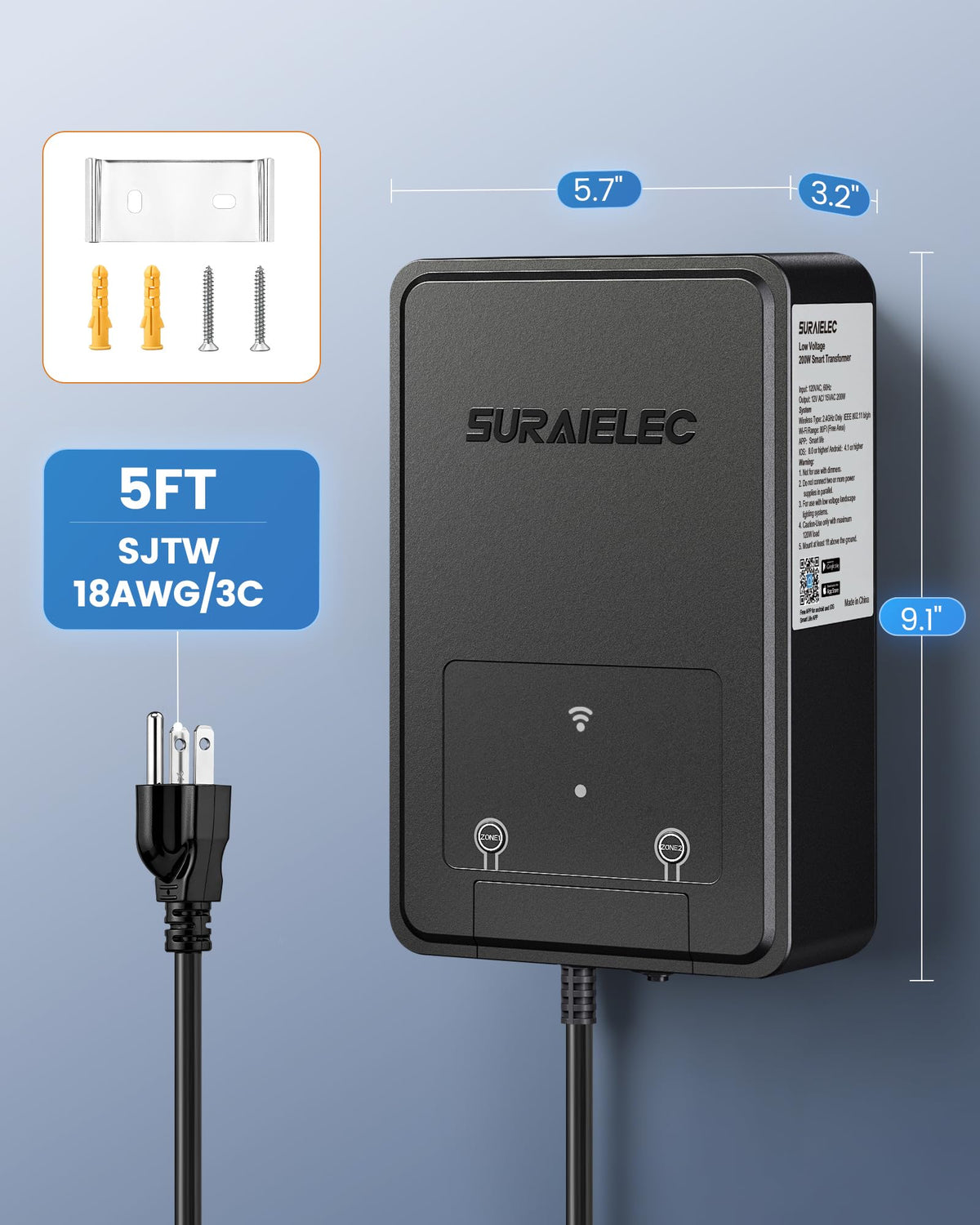 Wi-Fi Low Voltage Landscape Transformer with 2 Zones, 12V 15V AC N9729