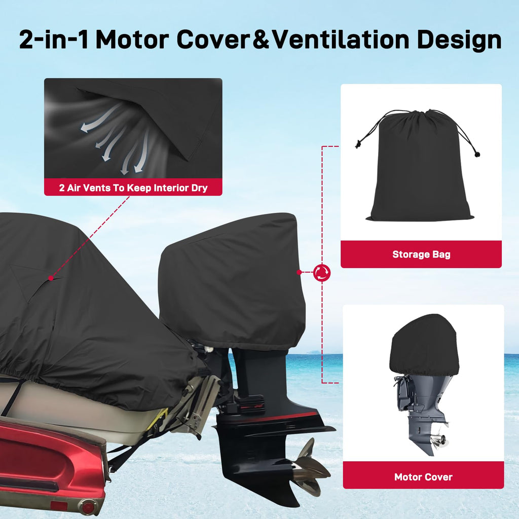 1200D Heavy Duty Waterproof Boat Cover 14-16ft Black F54363