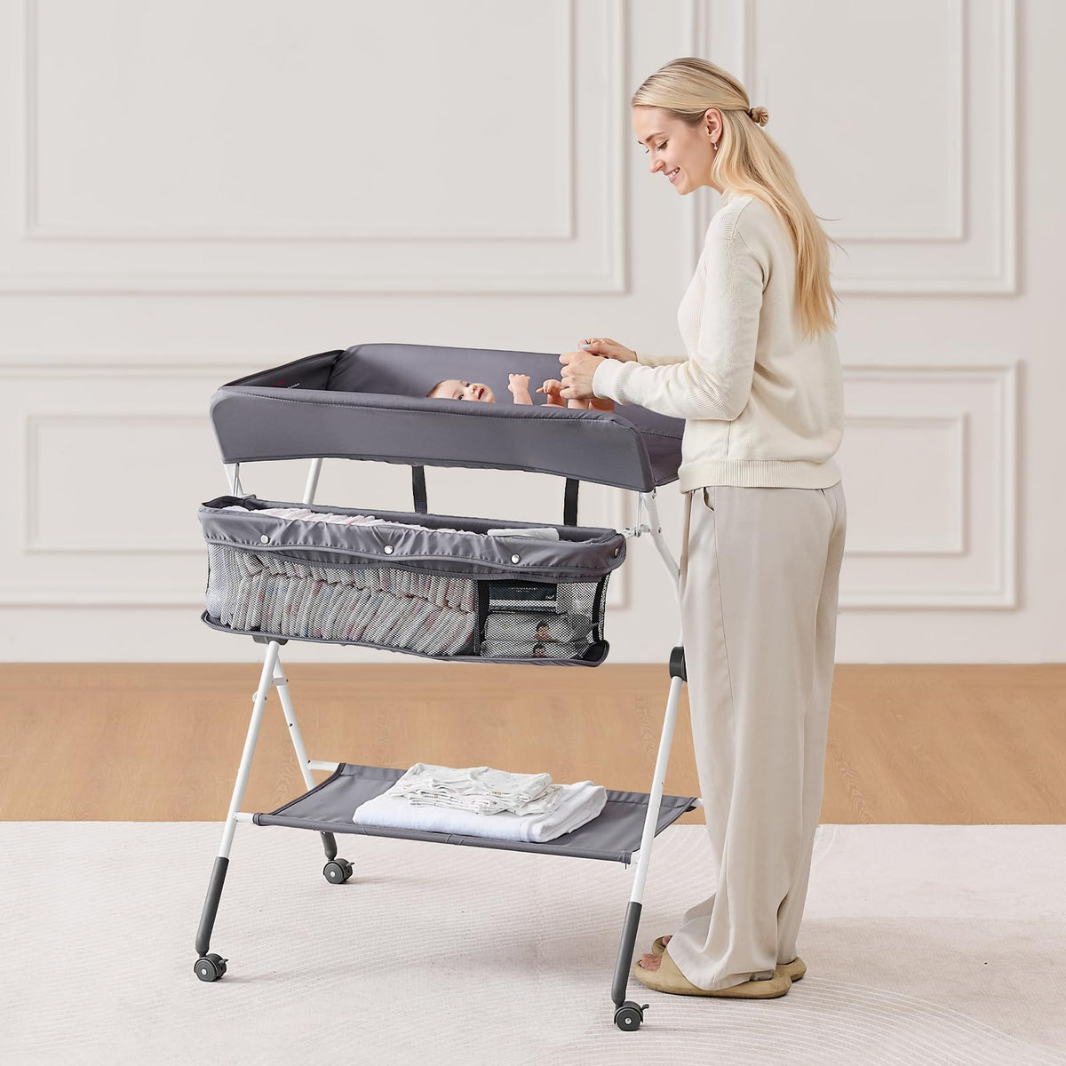 Foldable Baby Changing Table with Side Basket A705