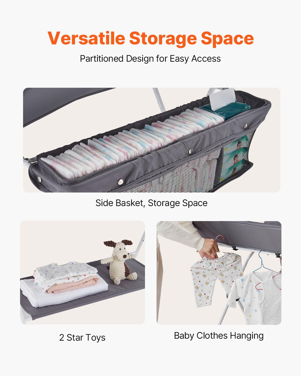 Foldable Baby Changing Table with Side Basket A705