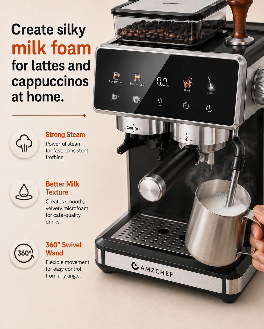 Black 20 Bar Espresso Machine with Grinder Y623