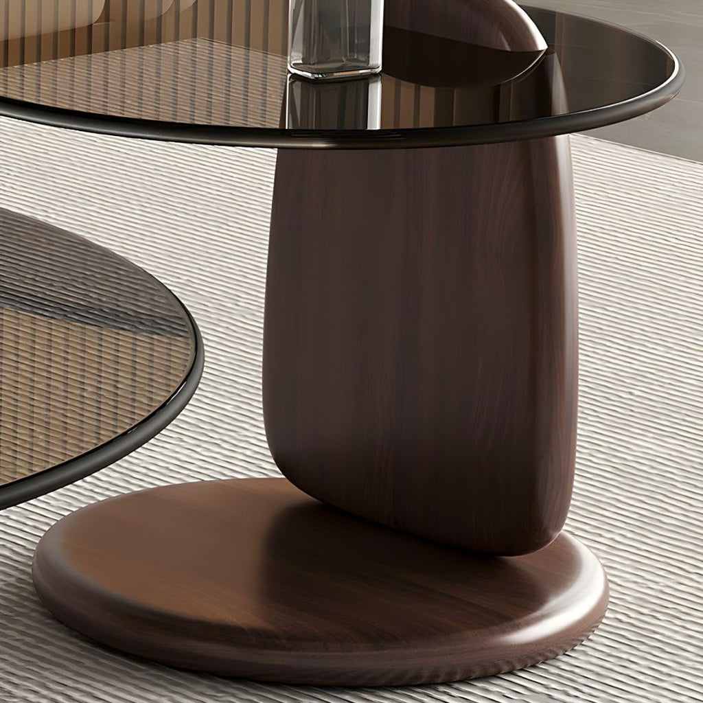 Nesting Coffee Table Set of 2 Glass Round Top Wood Legs Y74501